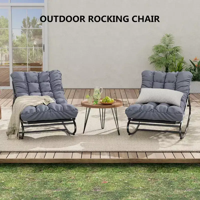 COZONY 2 Pcs Outdoor Rocking Papasan Chairs, Metal Frame with Removable Cushions