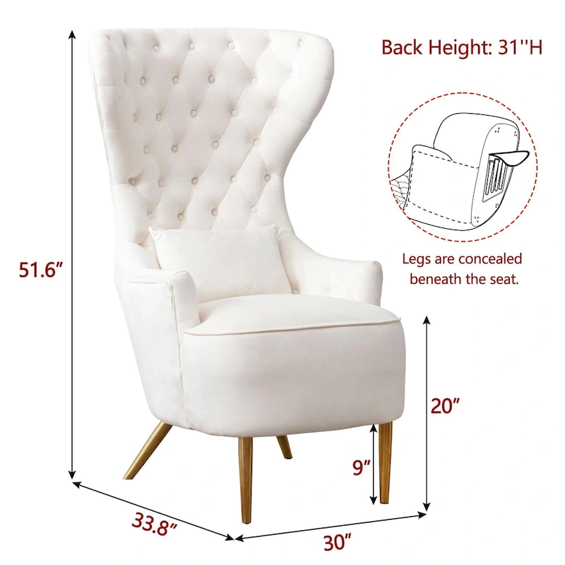 KINWELL Tufted High Wingback Accent Chairs Velvet Armchairs, Set of 2