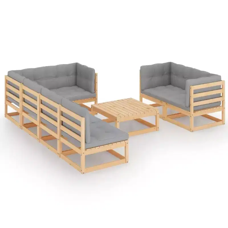 vidaXL Patio Sofa Set Sectional Sofa Outdoor with Cushions Solid Acacia Wood - Natural