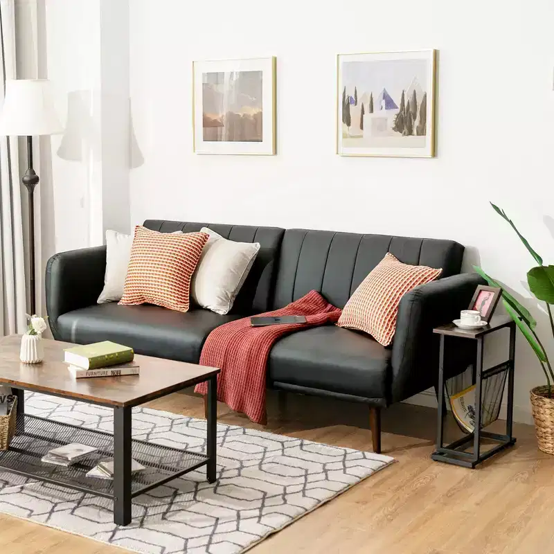 Costway Convertible Futon Sofa Bed PU Adjustable Couch Sleeper w/Wood Legs
