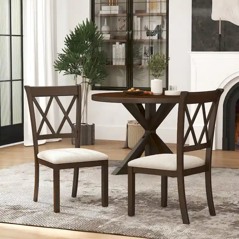 Roundhill Furniture Windvale Upholstered Cross-back Dining Chair, Set of 2