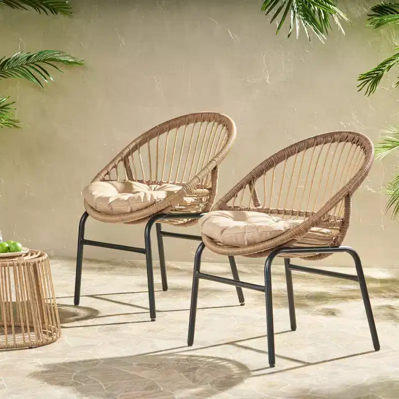 TUYOHW 17 Sleek Patio Accent Chairs Set of 2,Ergonomics Wicker Rattan Outdoor Leisure Chair for Porch,Garden& Backyard,400lbs Capacity