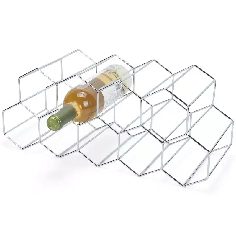 Nat & Jules Honeycomb Silver Tone Iron Metal Tabletop Wine Rack - Holds 9 Bottles