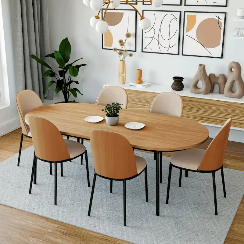 Dining Chair with Upholstered Seat Side Chair with MDF Wood Frame in Steel Set of 4
