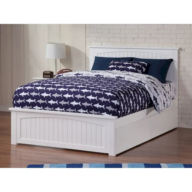 Solid Wood Platform Bed with 2 Storage Drawers & USB Charger – White
