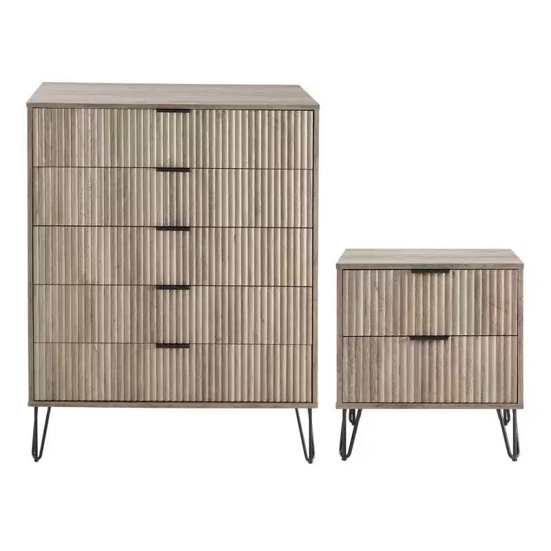 Manhattan Comfort Dumbo 2pc Modern 5 Drawer Dresser and 2 Drawer Nightstand Set