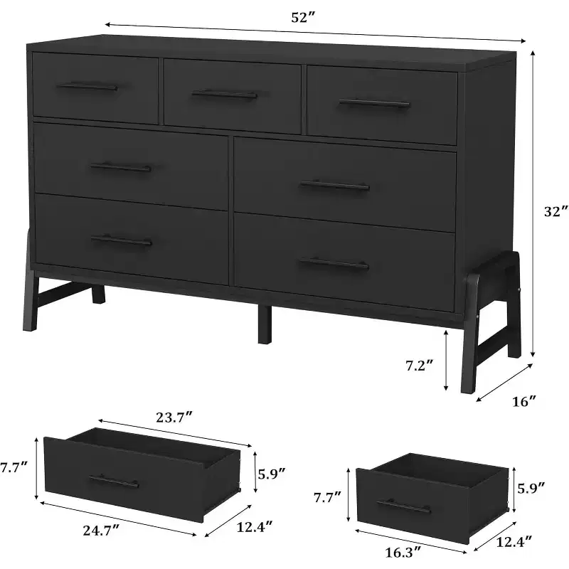 7 Dresser for Bedroom, Freestanding 52-inch Wide Drawer Dressing Table with Storage Space, Wooden Wardrobe Storage Cabinet for Living Room, Entryway