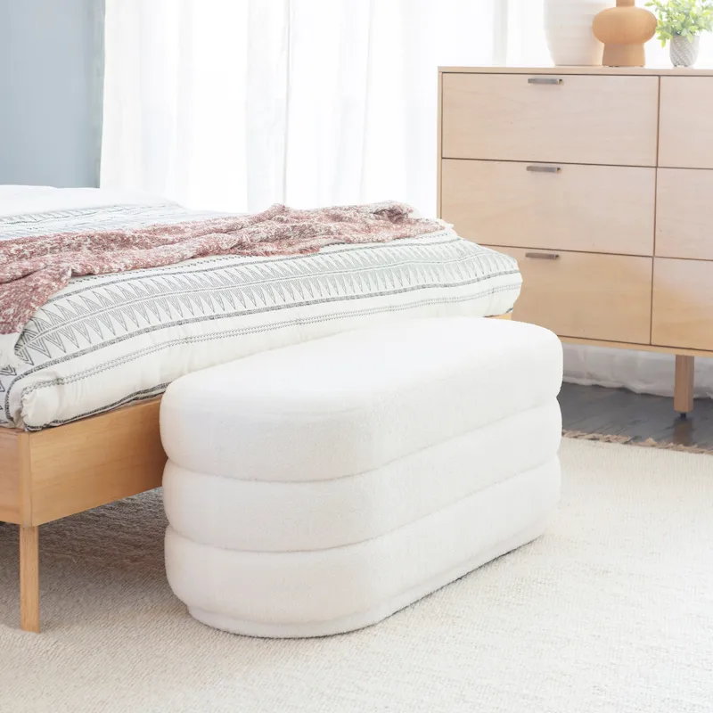White Oblong Sherpa Ottoman