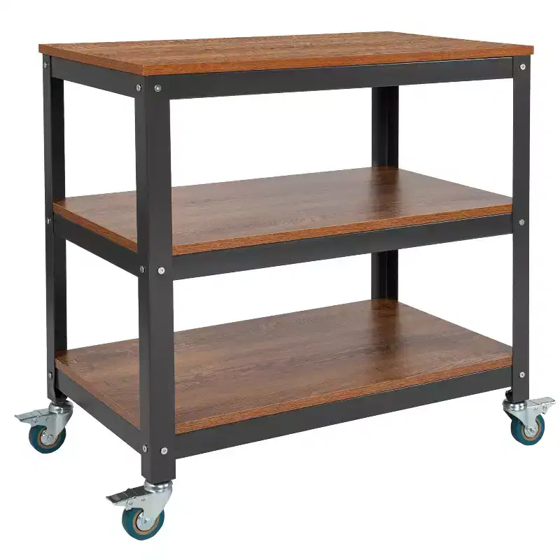 Emma and Oliver 30W Rolling Storage Cart with Metal Wheels in Brown Oak Wood Grain Finish