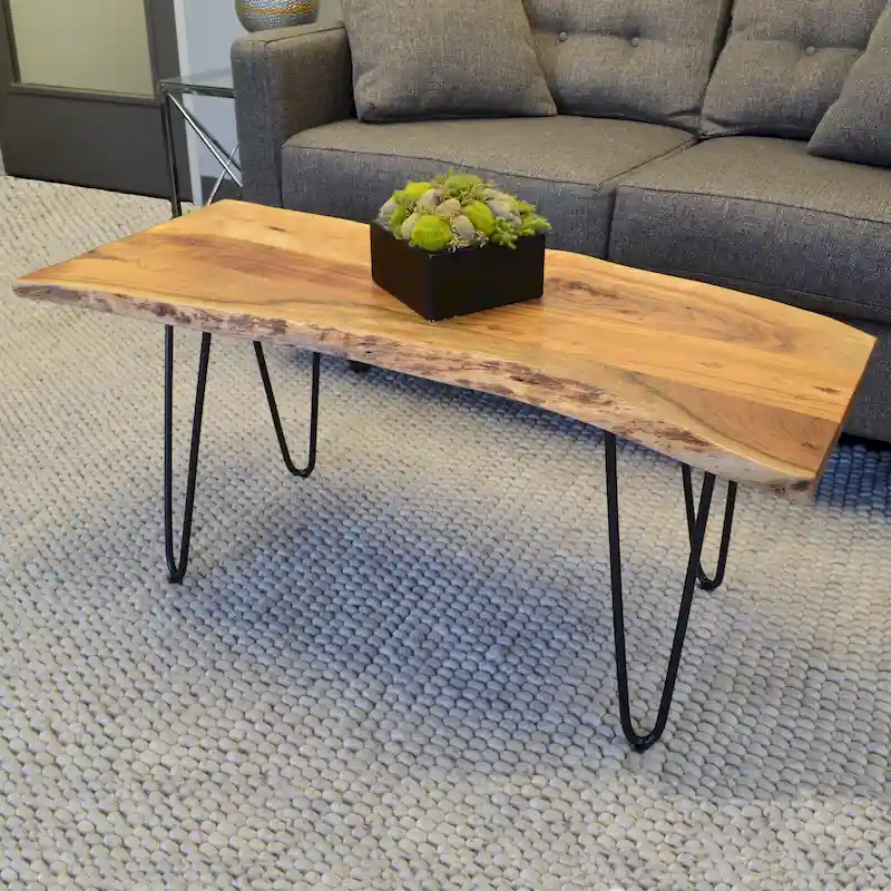 Carolina Living Seti Live Edge Coffee Table/Bench - Elm Top - Gold Base