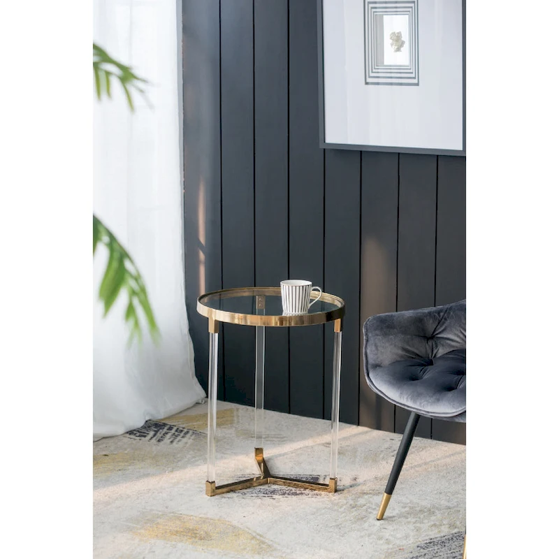 Verrill Acrylic and Iron Round Tables - Set of 2 - Gold Frame - Clear Top