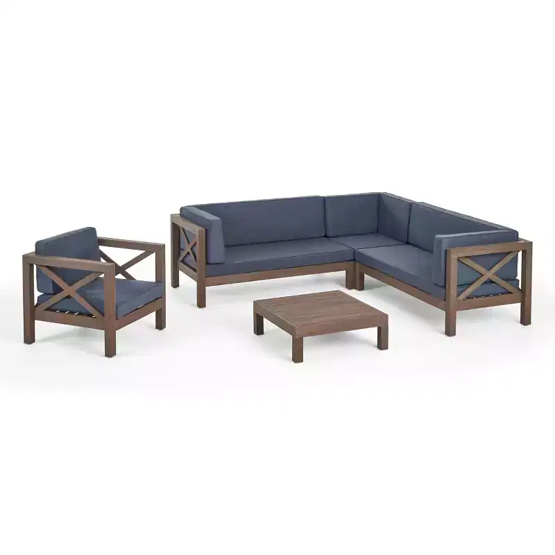 Christopher Knight Home Daniel Outdoor 5 Piece Acacia Wood Sectional Set with Water-Resistant Cushions