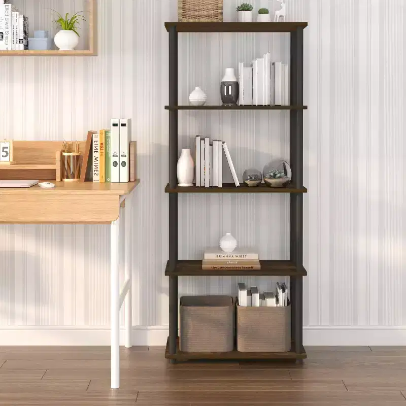 5-Tier Tall Decorative Bookshelf Open Storage Bookcase for Living Room and Home Office