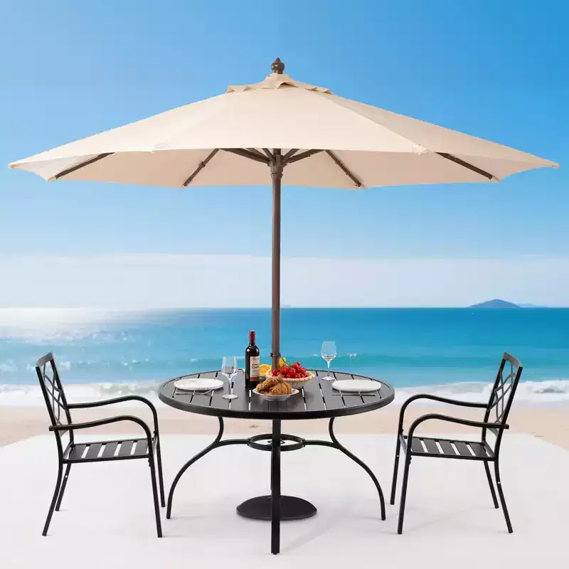 VEVOR Outdoor Patio Dining Table, 47 inch Round Metal Steel Slat Backyard Bistro Tables, with 1.5 in Umbrella Hole, for Lawn Garden Porch, Black