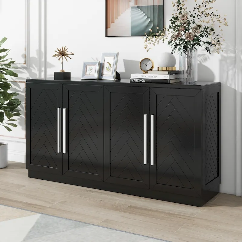 Sideboard Buffet Cabinet with Adjustable Shelves & Silver Handles