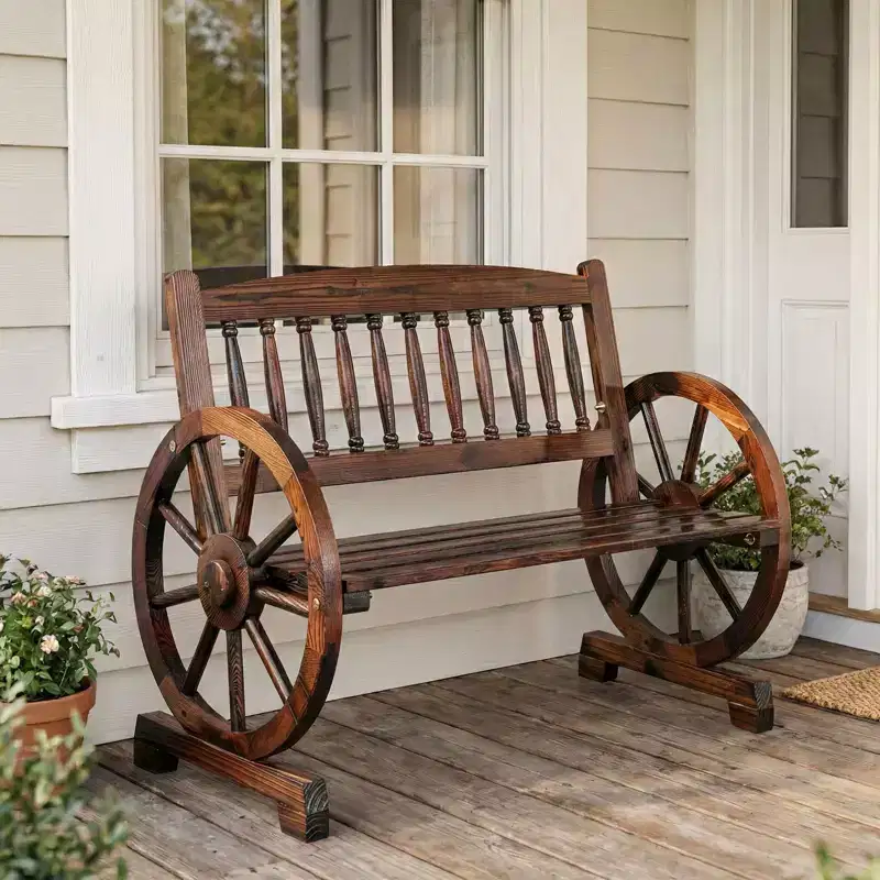 Karl Home | Rustic Wagon-Inspired Solid Wood Patio Bench