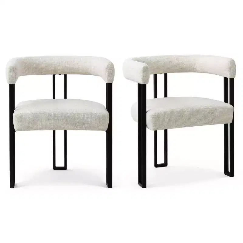 Set of 4 Modern Upholstered Dining Chairs with Armrests and Curved Backrest, Kitchen & Dining Room Chairs with Black Metal Legs-Panipeachy