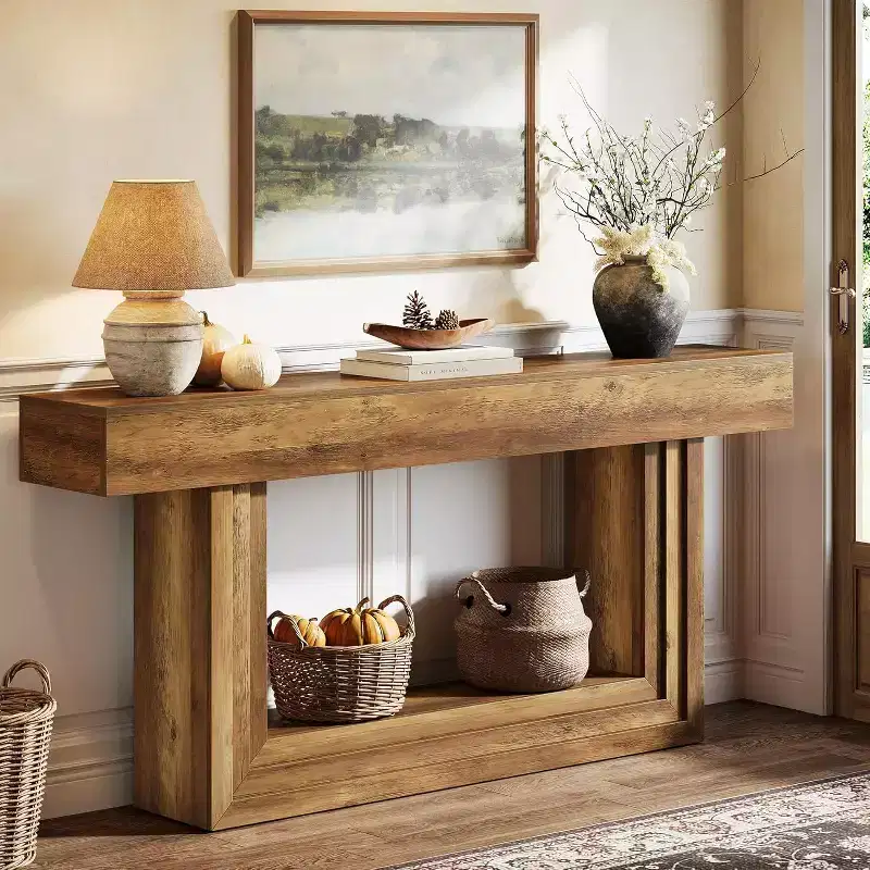 Lantine 63 Console Table, 2-Tier Entryway Table with U-Shaped Base, Farnhouse Behind Couch Table for Living Room Hallway