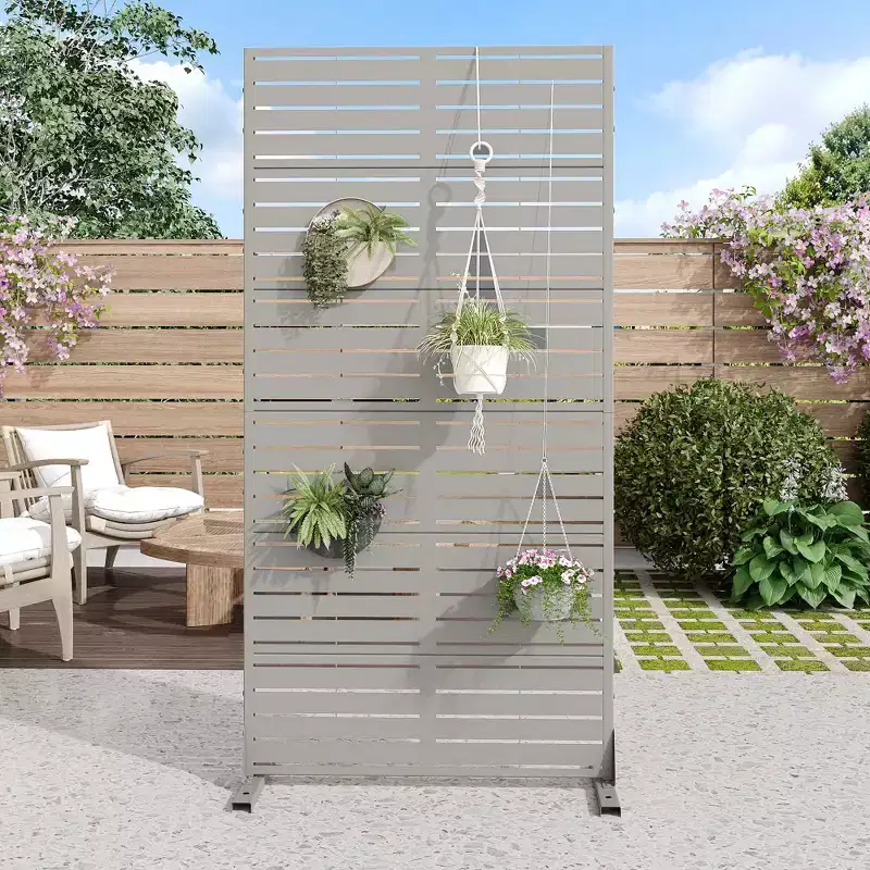 72x35in Gray 6-Panel Galvanized Steel Privacy Screen