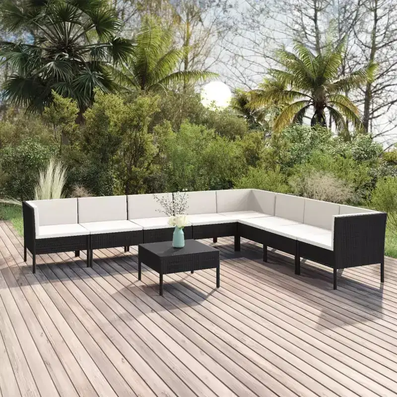 vidaXL Garden Lounge Set Patio Sectional Sofa Couch Outdoor Poly Rattan Black