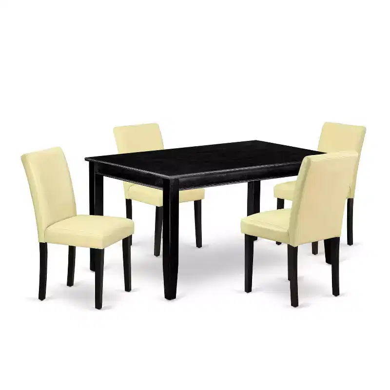 HomeStock 5-Piece Rectangle Black Finish Solid Wood Top Dining Table with 4 Parson Chair
