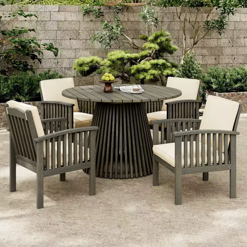 Christopher Knight Home Case 5 Piece Patio Acacia Wood Dining Set with Cushions