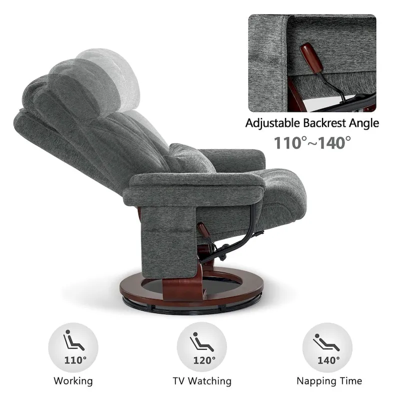 MCombo Swivel Recliner with Ottoman, Leisure Office Chair, Ergonomic Lounge chair, Chenille Fabric 4687