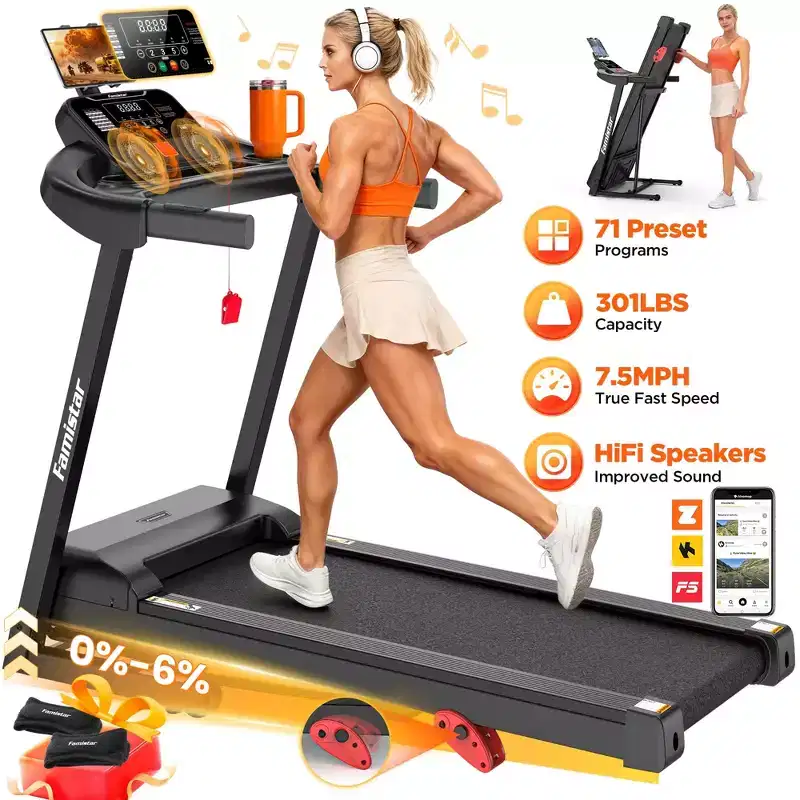 Electric Folding 3.75HP Treadmill for Home w/ Incline&APP,7.5MPH Speed,301lbs,HiFi Bluetooth Speakers,Foldable Treadmill Walking Running Machine