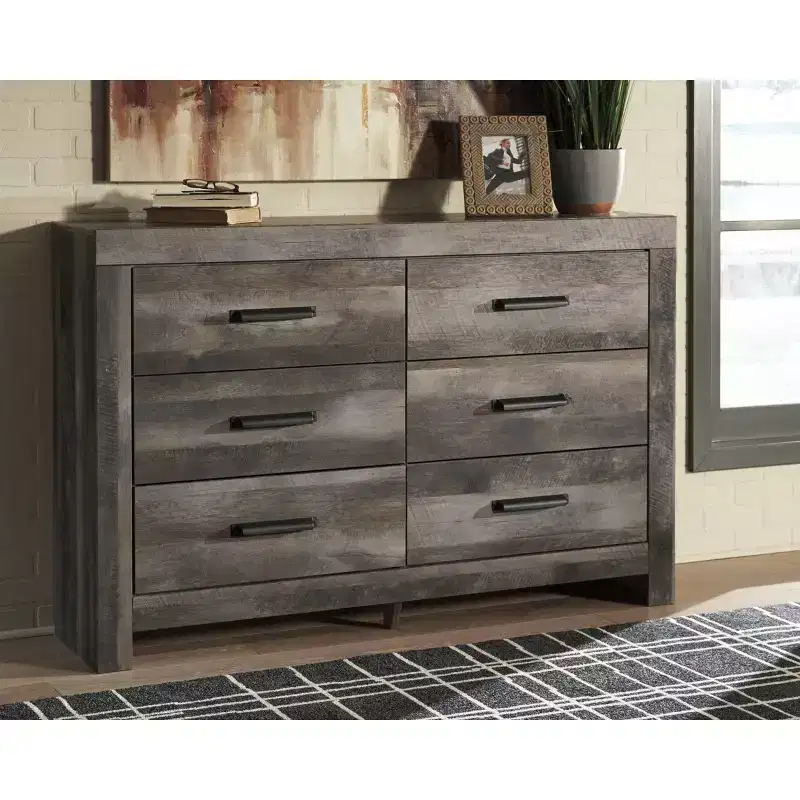 6-Drawer Dresser Gray - Rustic Oak Laminated Wood Composite