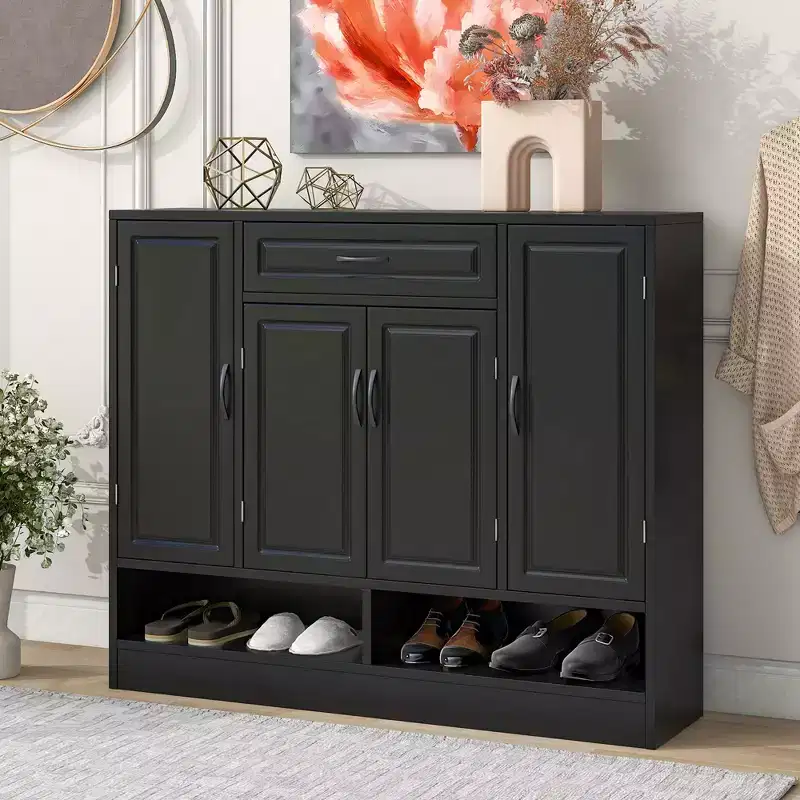 Okak Modern Freestanding Shoe Cabinet Side Board with Adjustable Shelves/Flip Drawers,Minimalist Shoe Rack for Corridors, Entrances