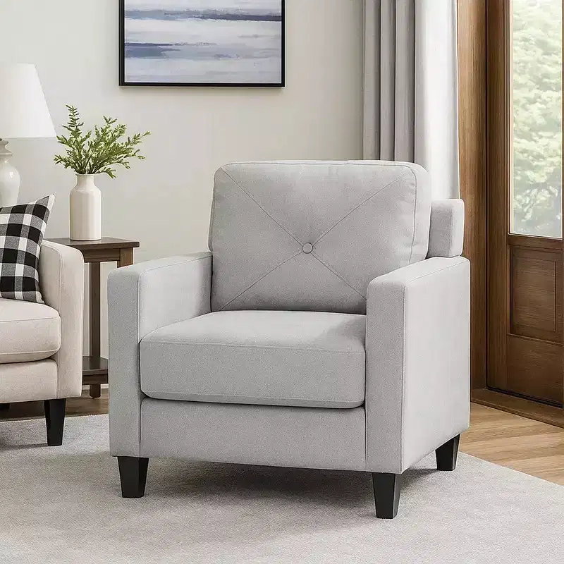 Royal Hampton Accent Chair, Track Armrest, Gray Fabric Seat w Tufted Backrest