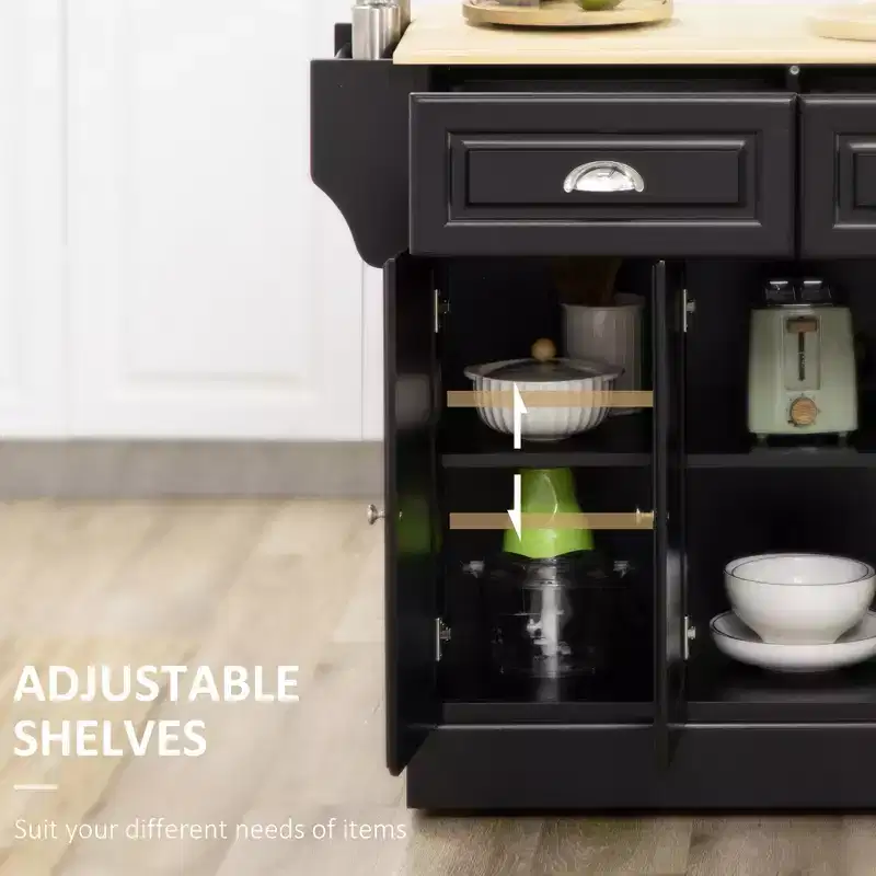 Black Wood 17.8 in. Kitchen Cart with 3 Cabinet and 2 Drawers