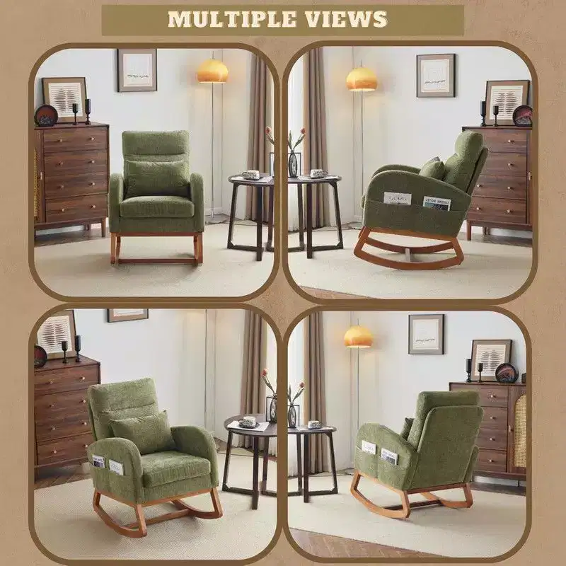 Karl Home Upholstered Green Rocking Chair