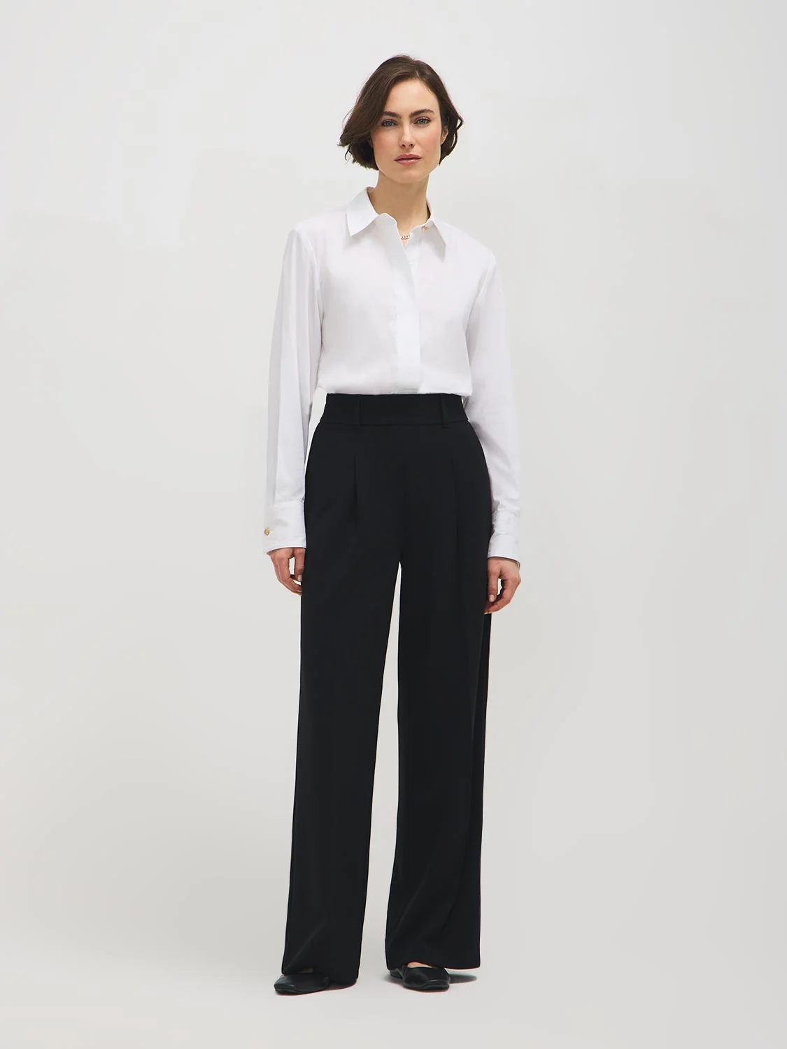 Pleated Wide-Leg Crepe Pants
