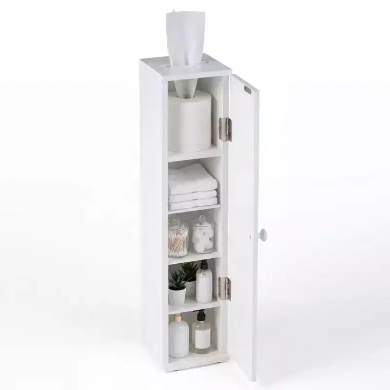 Costway Toilet Tissue Storage Tower Bathroom Storage Floor Cabinet w/ 4 Shelves