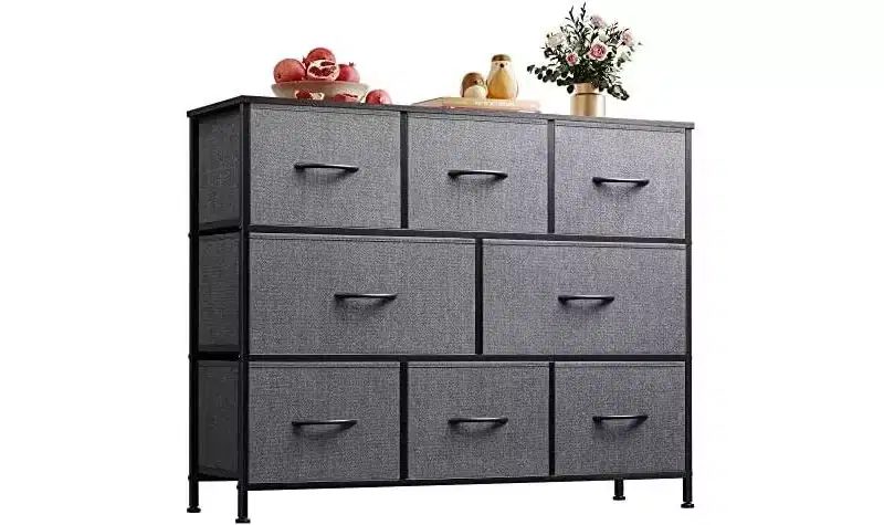 8 Drawer Fabric Dresser with Wood Top for Bedroom, Living Room or Entryway