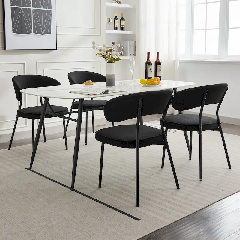 XINMICS Dining Chairs with Curved Backrest, Modern Fabric Upholstered Boucle Kitchen Dining Room Chairs Set of 2/4/6