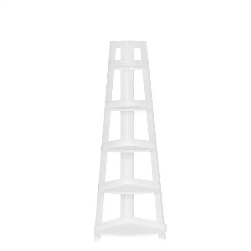 Amery 5 Tier Tall Corner Ladder Shelf Tower with Display Shelf and Corner Storage for Bathroom, Living Room, Office