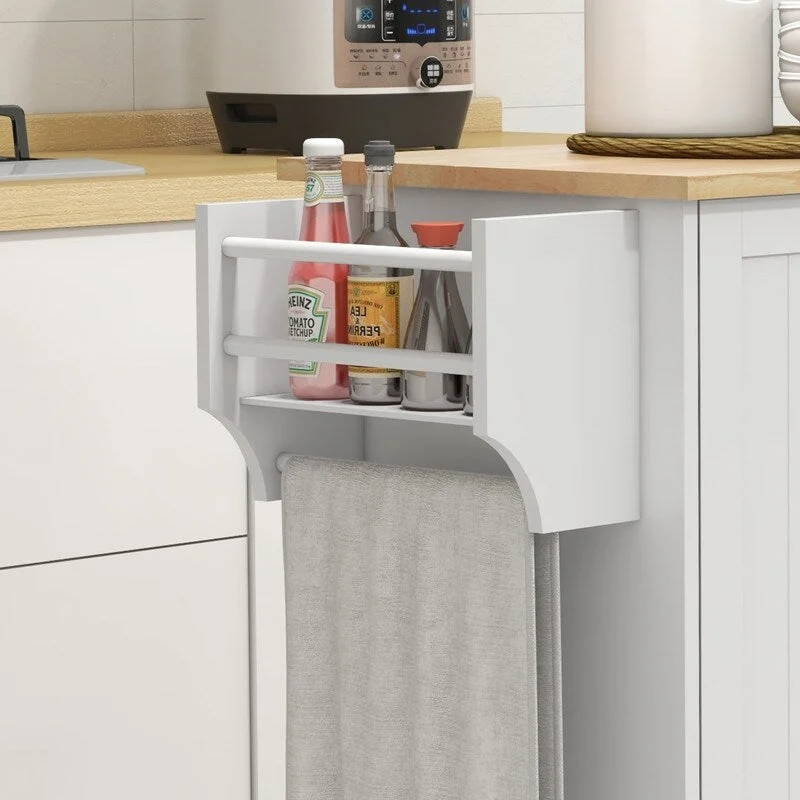 52Kitchen Island Rolling Kitchen Cart with Rubberwood Top,Spice Rack,Towel Rack,Drawer