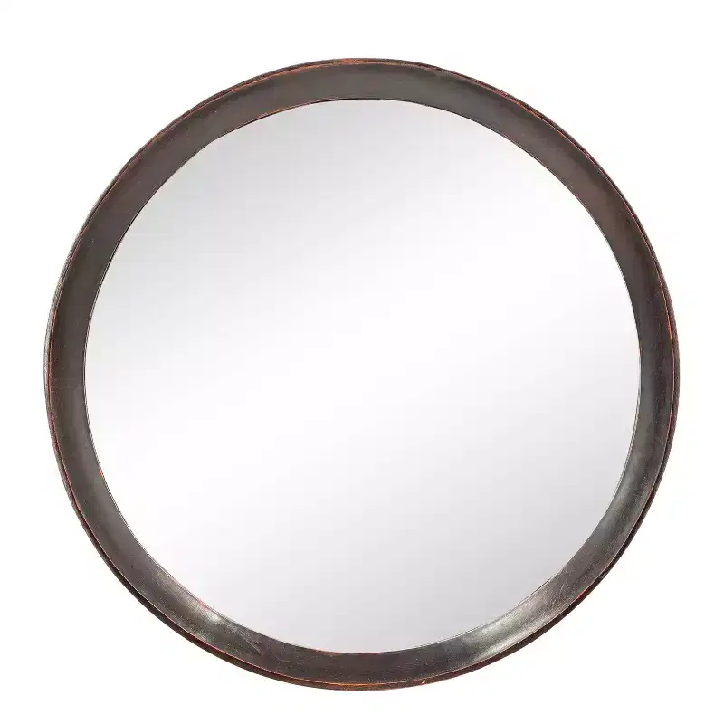 Okak 20IN Vintage Round Mirror with Mango Wood Frame, Transitional Decor Style Bathroom Mirror, Wall Mirror for Bathroom, Living Room
