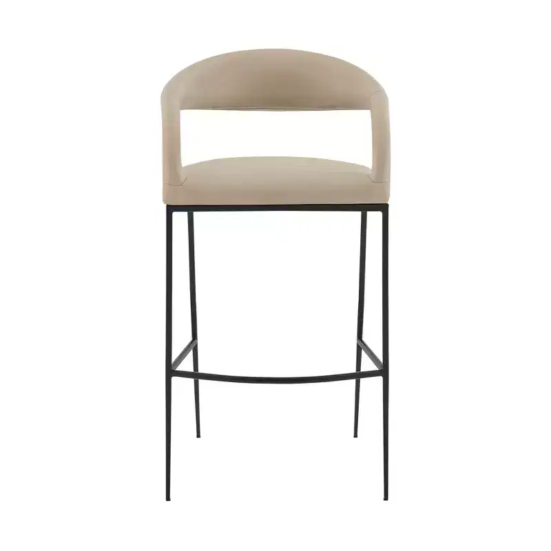 Beige & Black Faux Leather Bar Stool with Arms, Low Back, 1-Seat
