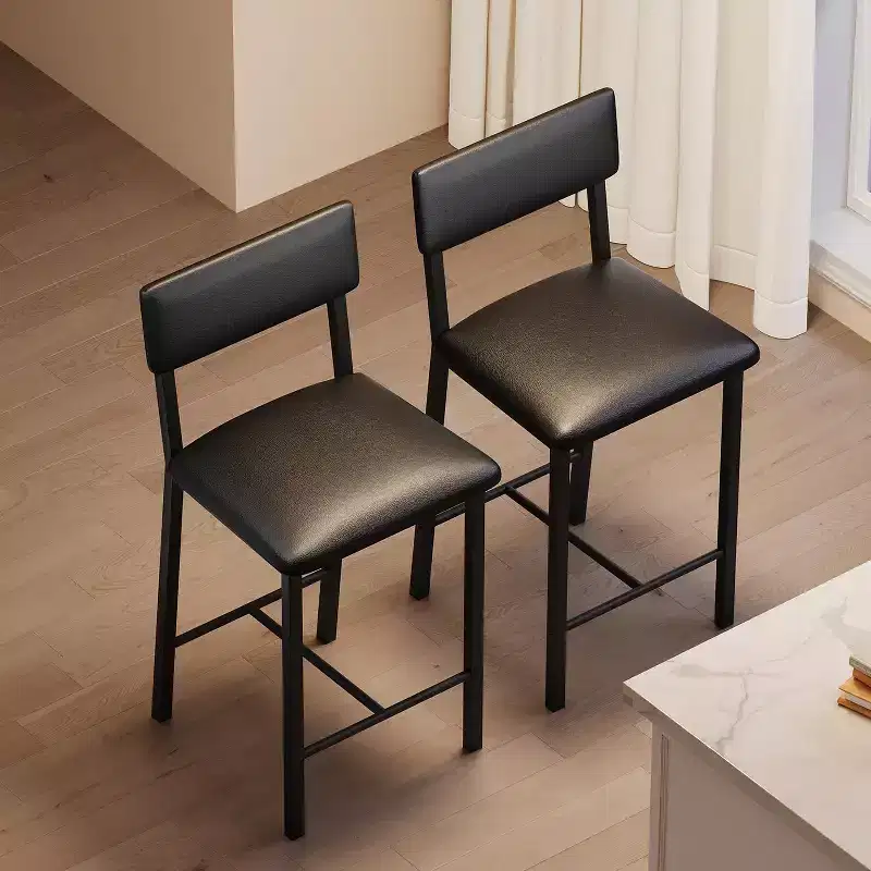 Bar Stools Set of 2, Counter Stools with Back and Thickened Metal Legs, Upholstered PU Leather Counter Height Barstools with Footrest