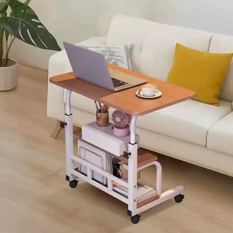 Adjustable Height Mobile Standing Desk with Wheels  Portable Rolling Computer Table  Storage Shelves  Home Office & Small Spaces