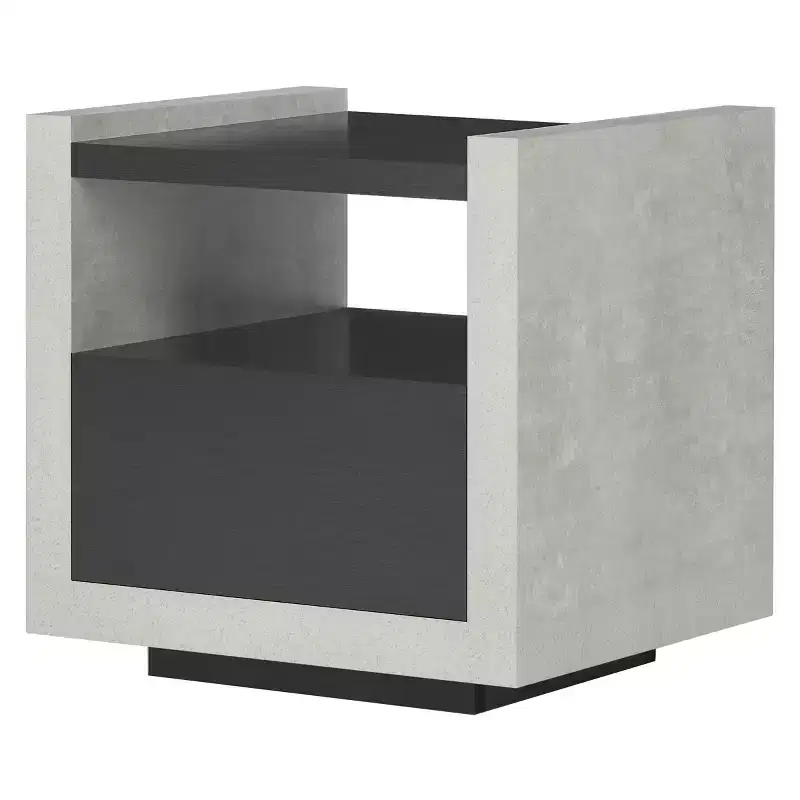 Industrial End Table Black: Storage Shelf, Metal Glides, MDF Frame