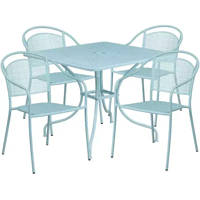 Flash Furniture Oia Commercial Grade 35.5 Square Indoor-Outdoor Steel Patio Table Set with 4 Round Back Chairs