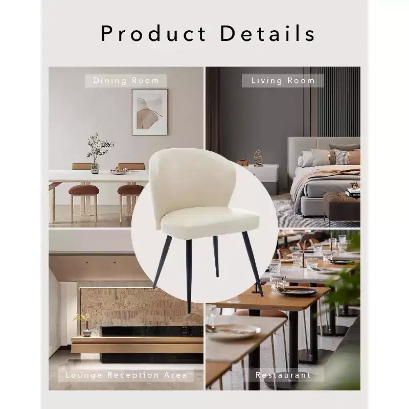 Dining Chairs Set of 2, Mid-Century Modern Kitchen Dining Room Chairs with Padded Back and Seat, Armless Faux Leather Upholstered Beige