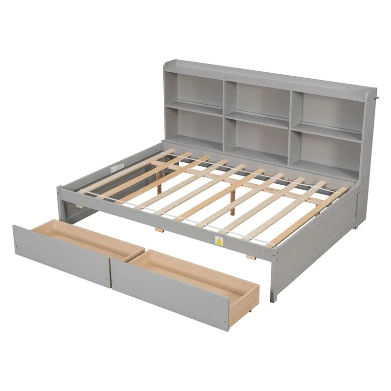 Full Bed with Side Bookcase Drawers