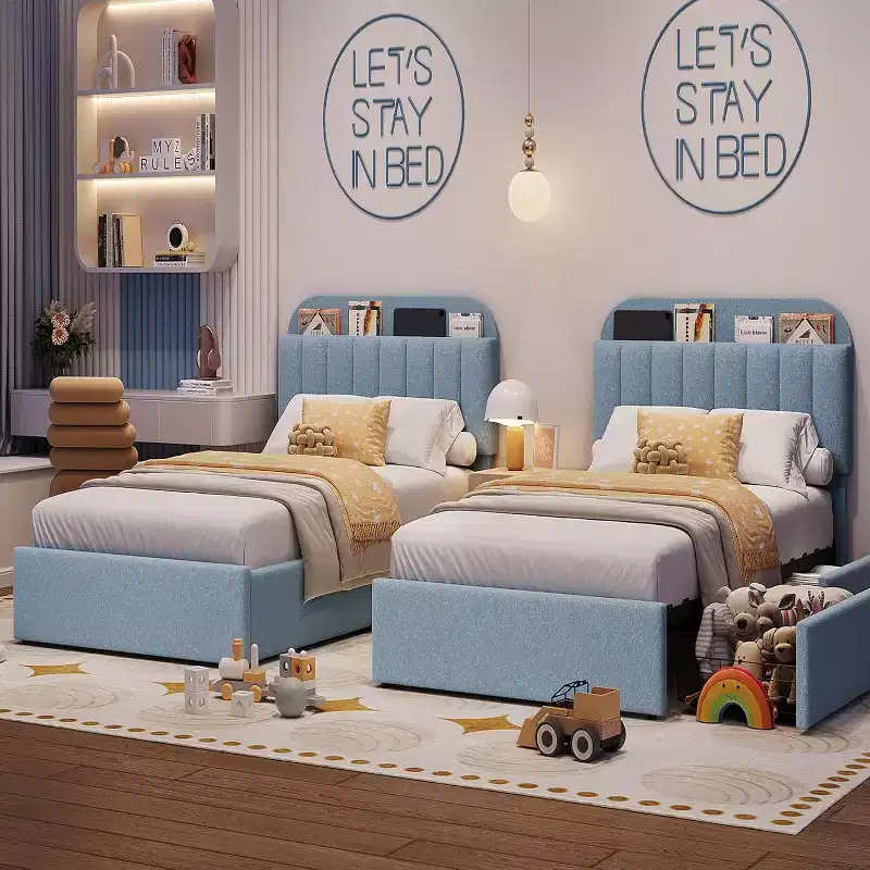 Twin/Twin XL Bed Frame with Storage Drawers, Boucle Upholstered Platform Bed