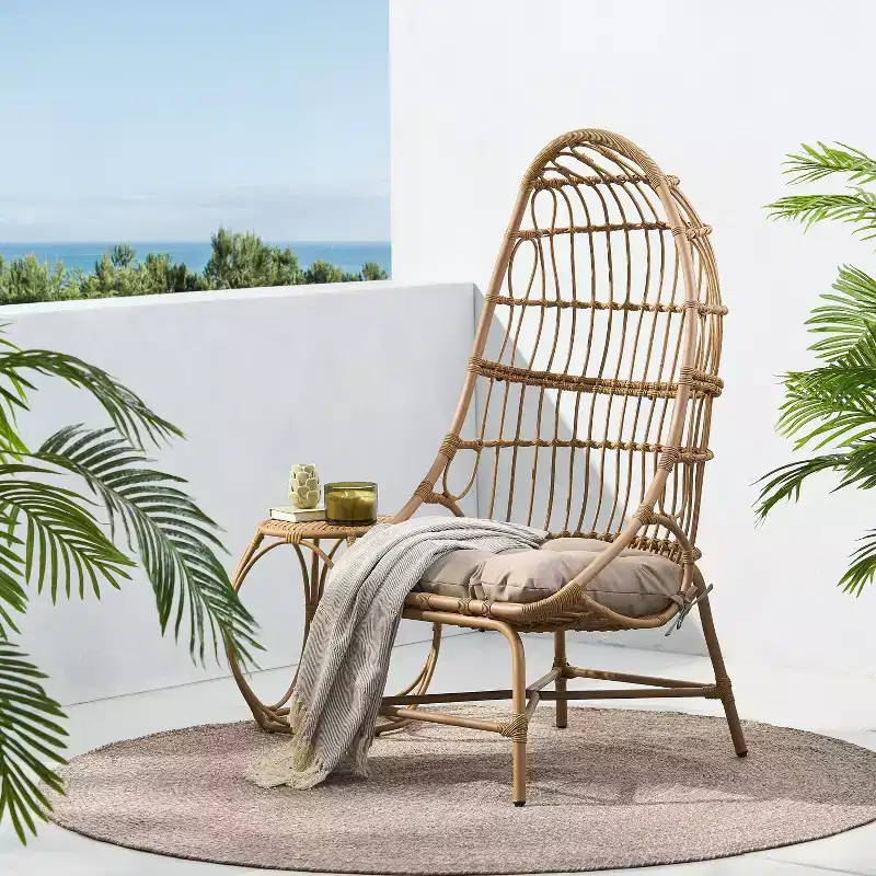 Okak 16 Patio Egg Chair PE Rattan Wicker Accent Chair,Oversized Relaxing Chair for Porch,Garden&Backyard,Modern&Rustic Lounge Chair