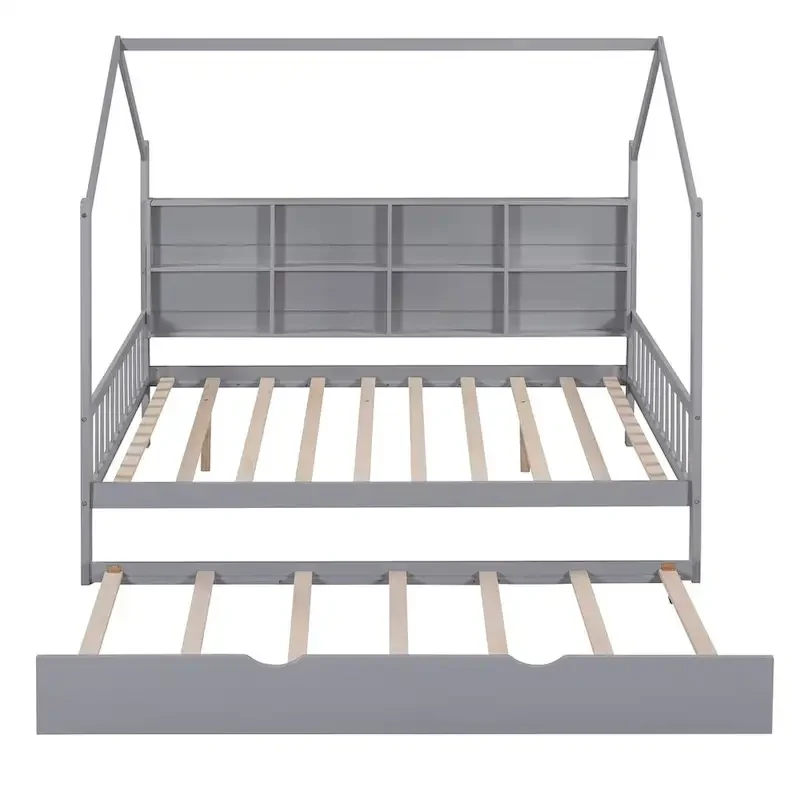 Full Solid Wood House Day Bed with Trundle